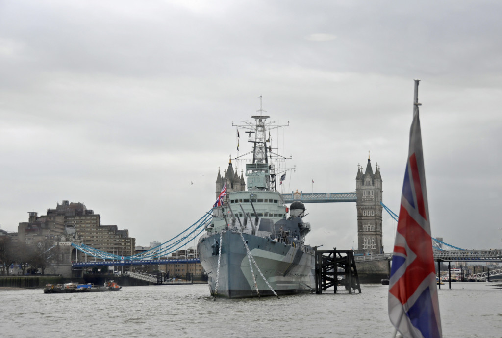 HMS Belfast, east to Tower Bridge